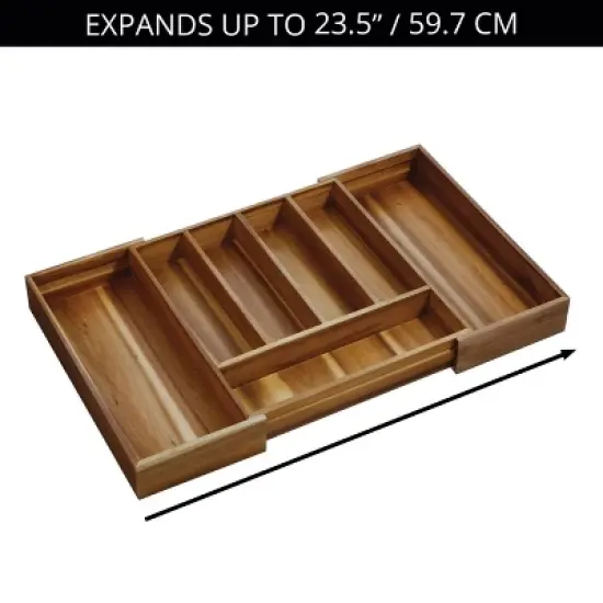 iDesign Expandable Acacia Wood Cutlery Drawer Organizer -Natural image {4}