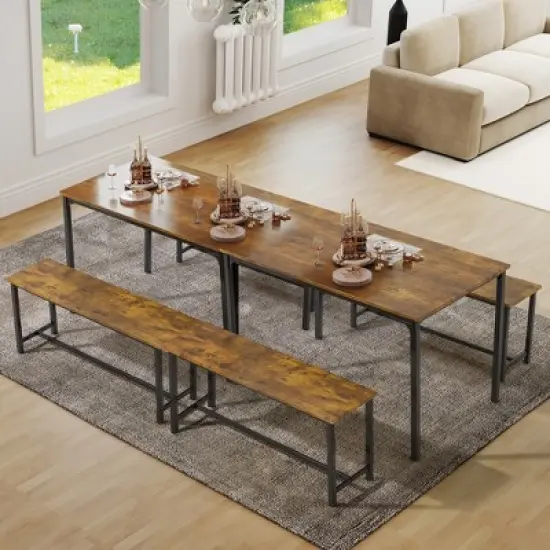 EROMMY Dining Set for 4-6, Extra-Long Table with 2 Benches image {5}