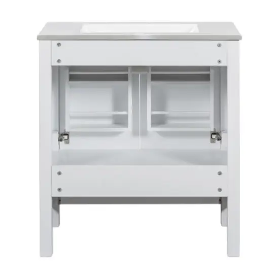 30"W Bathroom Vanity with Single Sink, Bathroom Storage Cabinet with 2 Doors and Drawer 4B - ModernLuxe image {9}