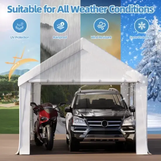 EROMMY 12 Ft X 20 Ft Car Canopy Portable Garage, White image {3}