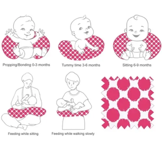 Bacati - 3 pc Ikat Zigzag Pink Dots Muslin Hugster Feeding & Infant Support Nursing Pillow image {2}