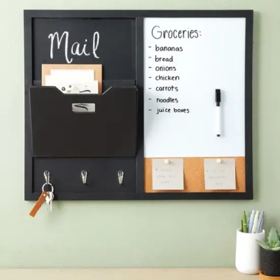 Juvale Message Center Bulletin Board, Magnetic Whiteboard, Chalkboard, Mail Holder, Corkboard, Key Hook image {1}