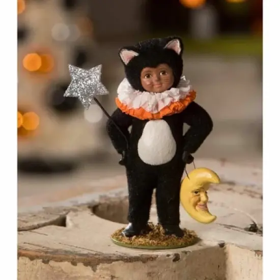 Bethany Lowe 4.75 In Dressed Up Dessi Cat Halloween Figurine , Lightweight Halloween Decor Halloween Kitten Silver Star Moon (1PC) image {2}