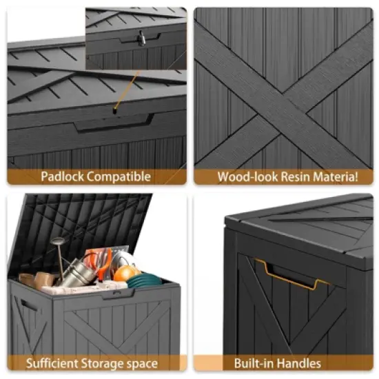 SEVOBAL Deck Boxes 32 Gal Outdoor Storage Deck Box, Weather-Resistant Outdoor Bench with Stay-Up Lid, Black, 22.09"*17.09"*20.87" image {3}