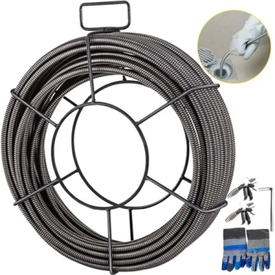 VEVOR Drain Cleaning Cable 75 Feet x 3/8 Inch Solid Core Cable Sewer Cable Drain Auger Cable Cleaner Snake Clog Pipe Drain Cleaning Cable, Gray image {8}