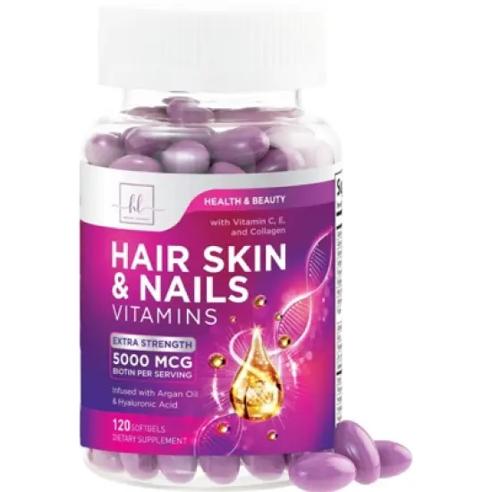 Hair, Skin & Nails Vitamins Women, Biotin 5000mcg to Support Hair Growth with Argan Oil, Collagen & Hyaluronic Acid - 120 Softgels By Hello Lovely! image {7}