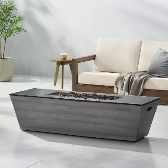 Langton Outdoor 50000 BTU Light Weight Concrete & Ceramic Rectangular Fire Pit - Christopher Knight Home image {3}