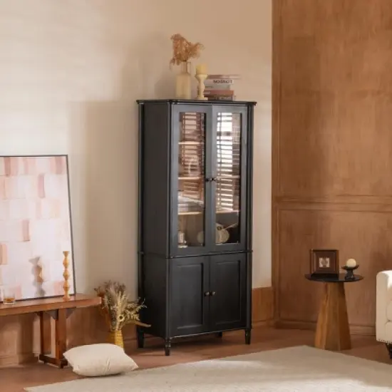 NicBex Vintage Tall Bookshelves Pantry Cabinet with Glass Doors & Adjustable Shelves,Display Buffet Cabinet for Hallways,Living Room,Kitchen image {6}