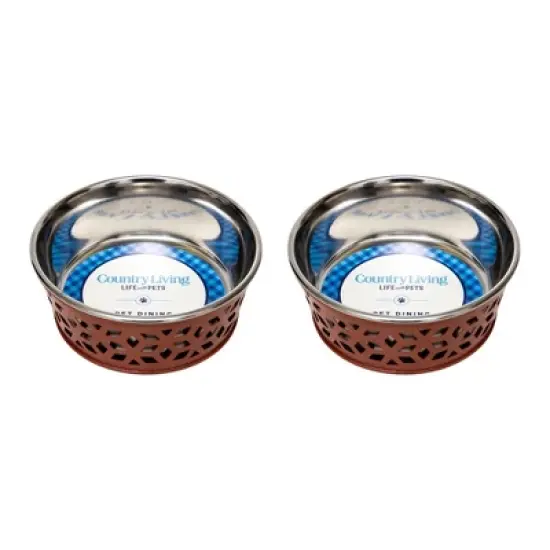Country Living Set of 2 Farmhouse-Style Stainless Steel Dog Bowls &ndash; Available in 2 Sizes & 5 Colors image {1}