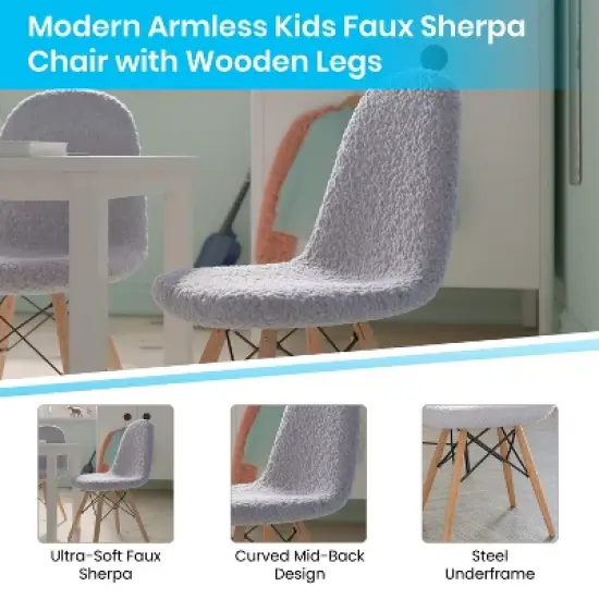 Emma and Oliver Set of 2 Children's Dorset Faux Shearling Accent Chairs with Beechwood Legs for Bedroom, Play Room and More image {2}