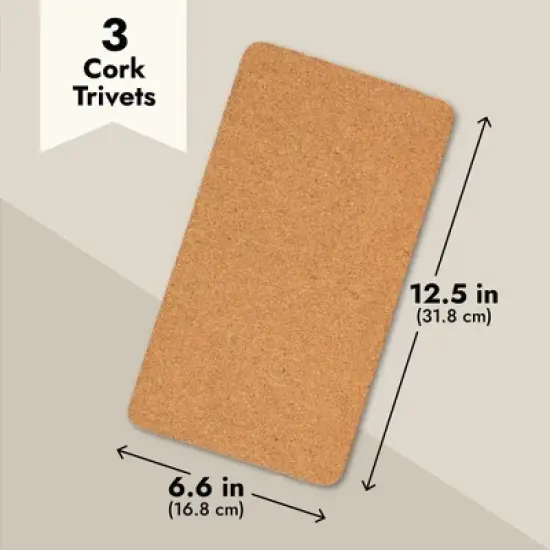 Juvale 3 Pack Rectangle Cork Trivets for Hot Dishes - Cork Placemats, Pads for Kitchen Counter, Pots, Table (12.5x6.6 In) image {5}