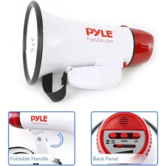 Pyle 30W PA Bullhorn Megaphone Speaker with Built-in Siren & LED Lights PMP37LED image {1}