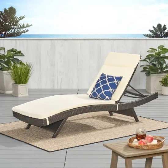 Salem Brown Wicker Adjustable Chaise Lounge - Beige - Christopher Knight Home: All-Weather, UV & Rust Resistant Patio Furniture image {4}