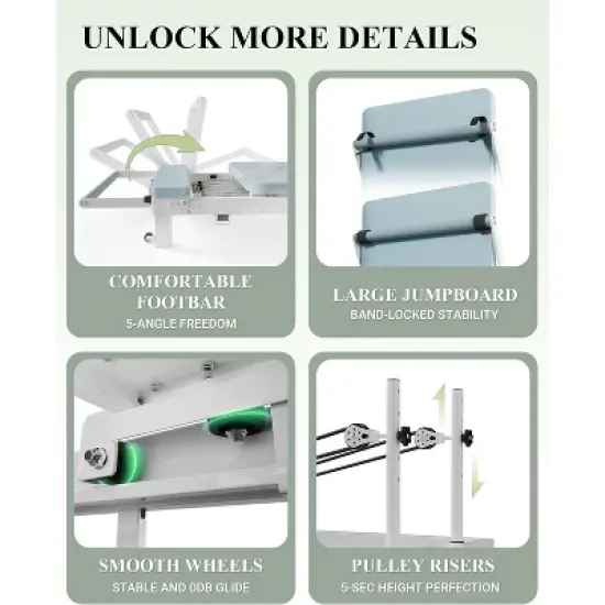 PAETA Pilates Reformer, Foldable Reformer Pilates Machine with Music Wire Springs, Pilates Equipment for Home Workouts with Jump Board & Box image {7}