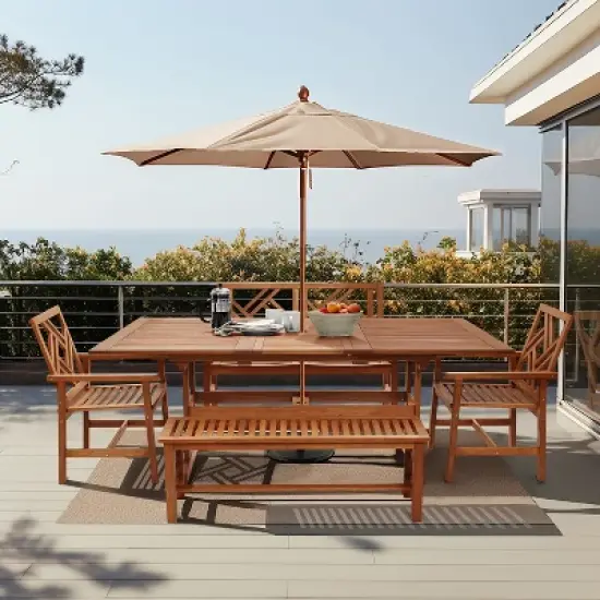 LuxenHome Carmel Solid Wood Extendable Outdoor Dining Table Brown image {4}