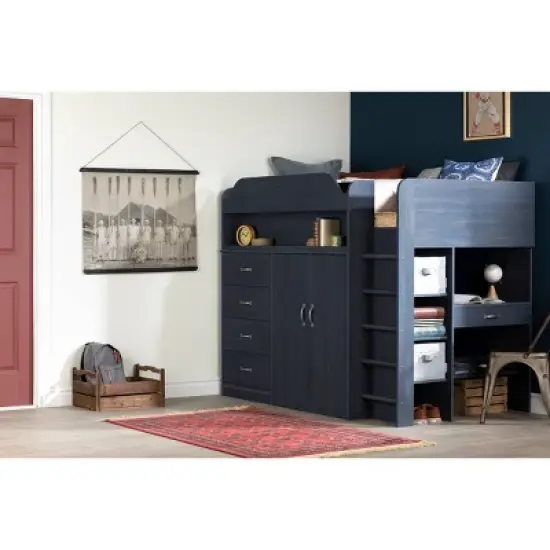Twin Asten Loft Bed with Desk  Blueberry  - South Shore image {4}