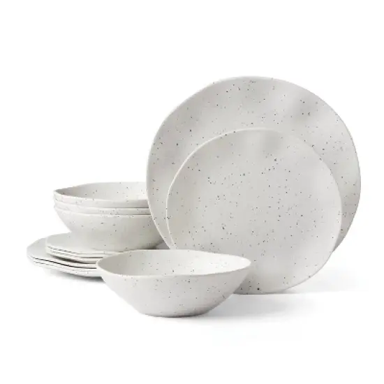 Oneida 12pc Melamine Dinnerware Set Terrazzo Cream: Off-White Abstract Pattern, Service for 4, Includes Plates & Bowls image {6}