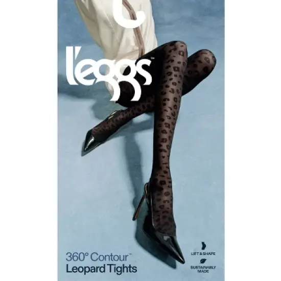 L'eggs Women's 360 Contour Sheer Leopard Tights - Black image {1}
