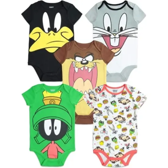 LOONEY TUNES Bugs Bunny Tasmanian Devil Daffy Duck Baby 5 Pack Bodysuits Newborn to Infant image {9}