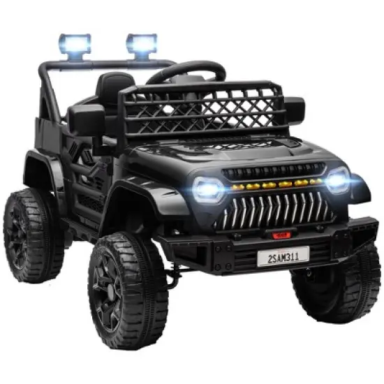 Qaba 12V Ride On Truck, Battery Powered Kids Electric Car with Spring Suspension, Remote, 3 Speeds, LED Headlights, Horn, USB Music image {6}