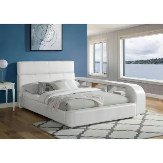 Full/Twin Tioga Upholstered Bookcase Bed White - miBasics image {3}