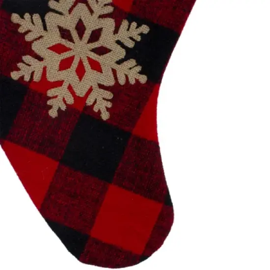 Northlight 19" Red and Black Buffalo Plaid Christmas Stocking with Snowflake image {2}