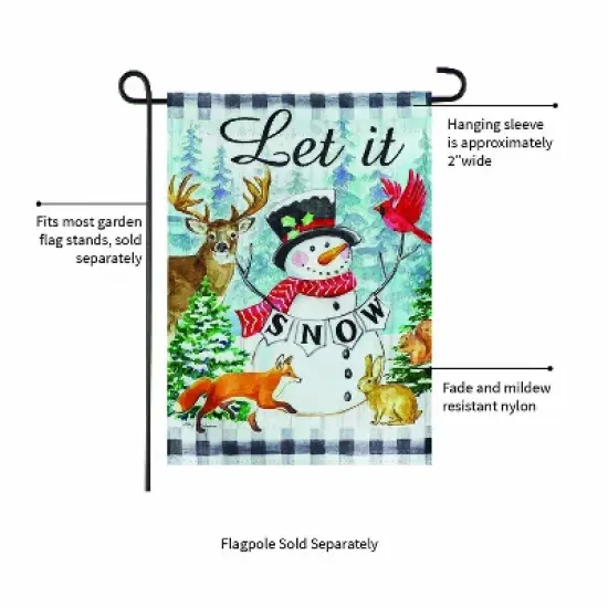 Evergreen Let it Snow Snowman and Woodlands Suede Garden Flag 12 x 18 Inches Indoor Outdoor Decor image {5}