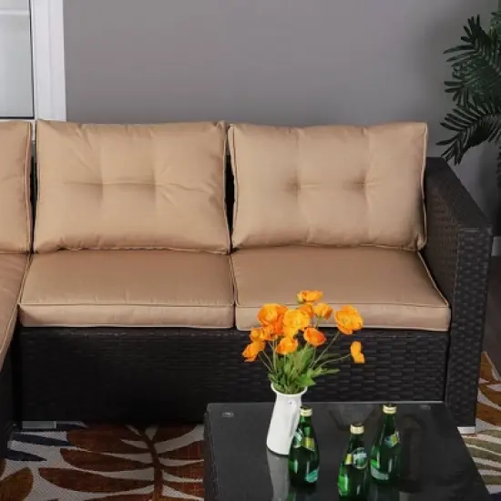 7pc Steel & Wicker Outdoor Set with Cushions & Fire Pit Table - Captiva Designs
 image {2}