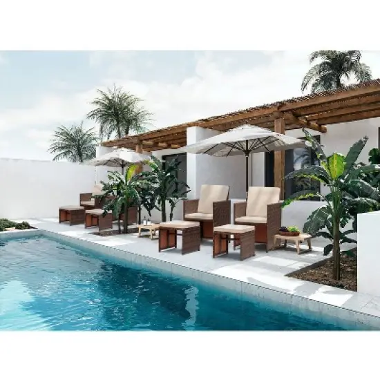 4pc Outdoor Wicker Rattan Set with Cushioned Chairs & Ottomans - Devoko
 image {3}