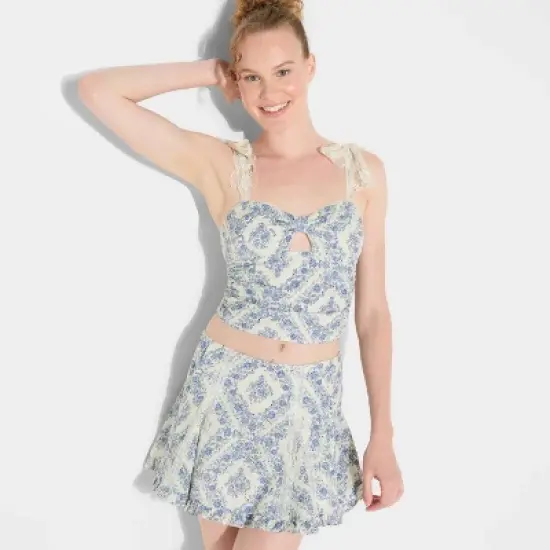 Women's Above Knee Godet Full Skirt - Wild Fable&trade; Blue Floral image {3}