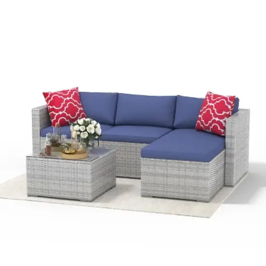 Whizmax 5-Piece PE Rattan Patio Set - Outdoor Wicker Furniture with Cushions & Glass Table, for Porch, Garden, Balcony image {10}