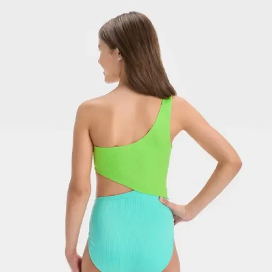 Girls' Colorblock Summer Explosion One Piece Swimsuit - art class&trade; Lime Green image {2}