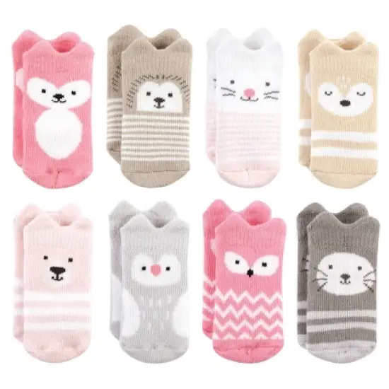 Hudson Baby Infant Girl Cotton Rich Newborn and Terry Socks, Girl Woodland 8-Pack image {6}