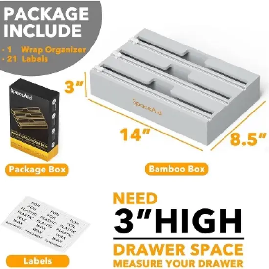 Plastic Wrap and Aluminum Foil Organizer with Cutter and Labels,for 12" Roll (Grey)-SpaceAid&reg; image {2}