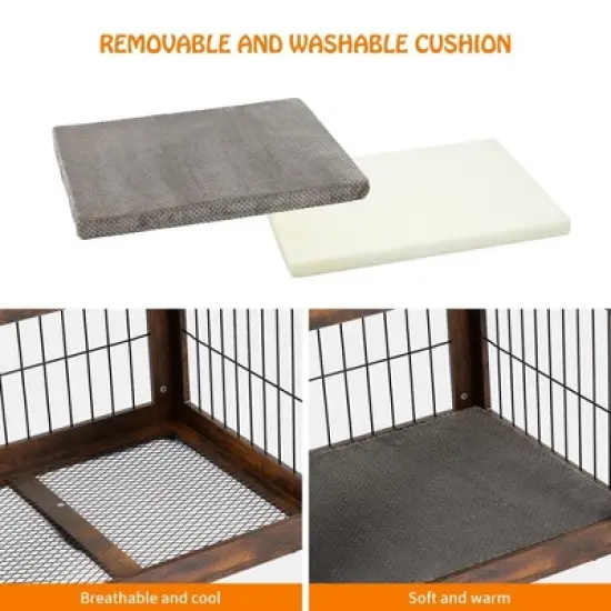 Dog Crate Furniture with 3 Doors,39.4" Large Dog Crate with 2 Drawer & Cushion,Wooden Dog House Kennel for Medium/Large Dog image {4}