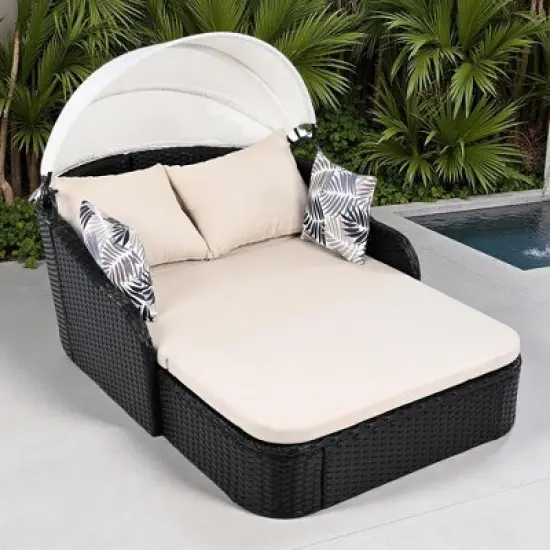 79.9" Outdoor Patio PE Rattan Daybed Sunbed with Adjustable Canopy image {14}