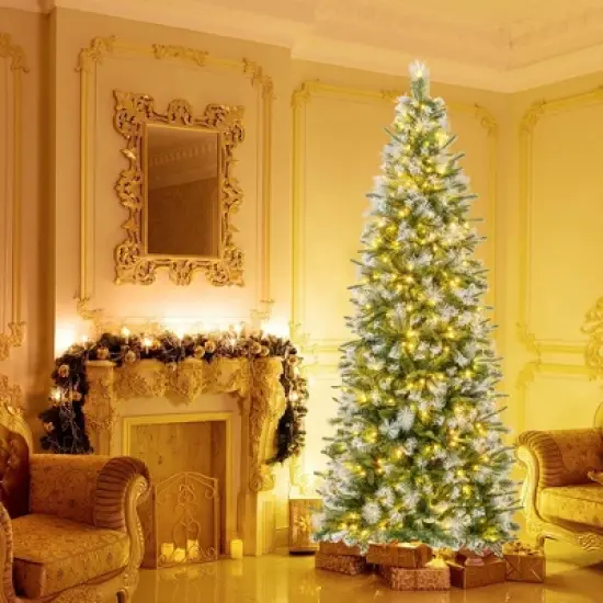 Costway 6/7.5/9 FT Pre-Lit Artificial Christmas Tree with 580/820/1228 Frosted Tips 470 LED Lights image {11}