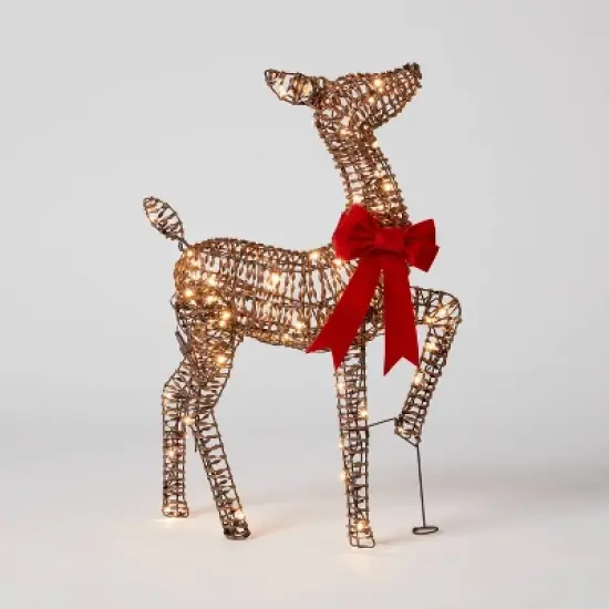 LED Faux Rattan Fawn with Red Bow Christmas Novelty Sculpture Light - Wondershop&trade; image {5}