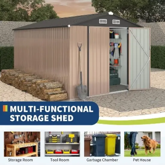 Acekool 8x12 FT Metal Outdoor Storage Shed, Lockable Double Doors, Air Vents, Sloped Roof, Tool Shed for Yard Patio image {2}