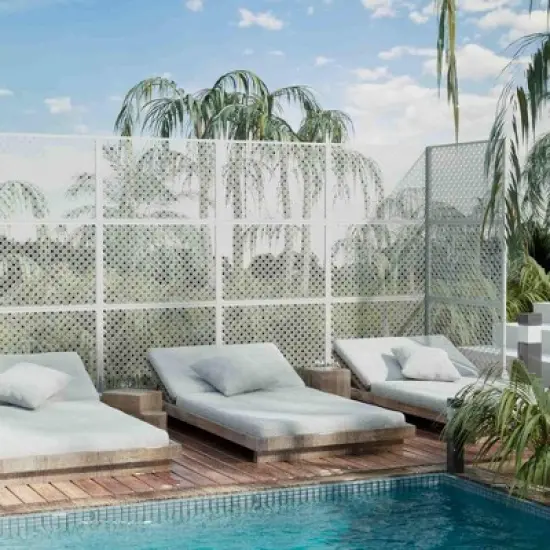 Lirago Metal Outdoor Privacy Screen Freestanding Patio Decorative Screens 72"x35" White image {1}