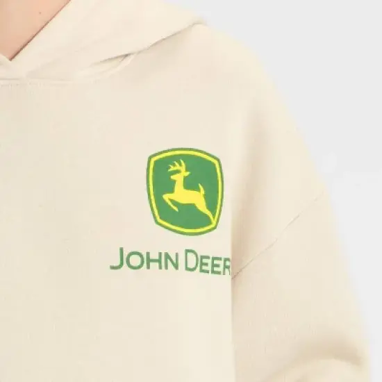 Boys' John Deere Front and Back Oversized Hooded Fleece Sweatshirt - Tan image {1}