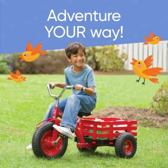 HearthSong Kids Classic Red Metal Tricycle with Attached Slatted-Wood Wagon image {2}