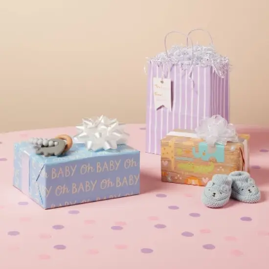 'Oh Baby' Gift Wrapping Paper Blue - Spritz&trade;: Baby Shower Typography Wrap, 30" Width image {1}