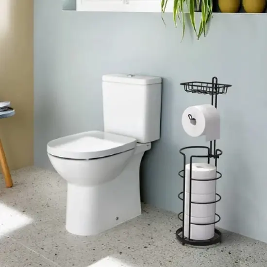 DOMETOUR Toilet Paper Holder Stand with Shelf, Bathroom Freestanding Toilet Paper Stand Holds 4 Rolls, Tissue Paper Roll Dispenser image {8}