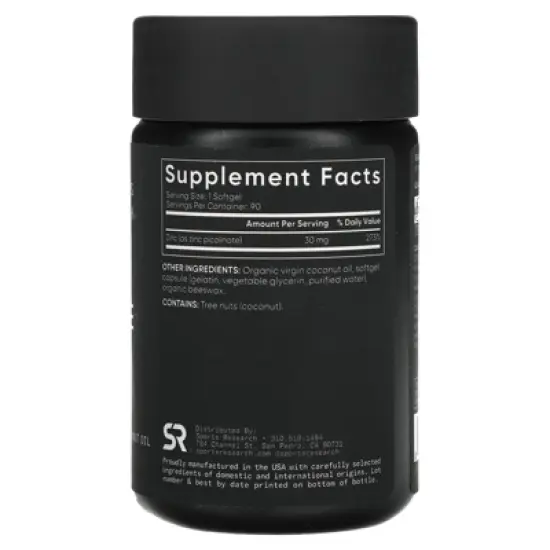 Sports Research Zinc Picolinate, High Potency, 30 mg, 90 Softgels image {1}