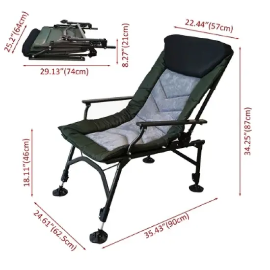 Camping Lounge Chair, Portable Folding Reclining Camping Chair with Adjustable backrest for Indoor and Outdoor Camping Hiking Fishing,Green+black+grey image {7}