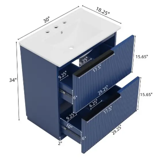Christopher Knight Home Coralie Modern 30" Bathroom Vanity with Ceramic Sink and Full-Extension Drawers image {2}