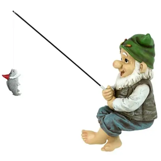 Design Toscano Ziggy, The Fishing Gnome Garden Sitter Statue - Multicolored image {5}