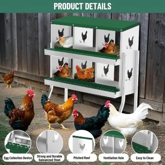 Chicken Nesting Box with Roll Out Egg Tray, Heavy Duty Galvanized Steel, Rustproof & Ventilated Laying Box for Chickens/Ducks, Wall Mount image {2}