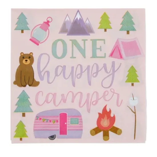 100 Pack One Happy Camper Birthday Napkins for Camping Themed Party Supplies and Decor (2-ply, 6.5 In) image {2}